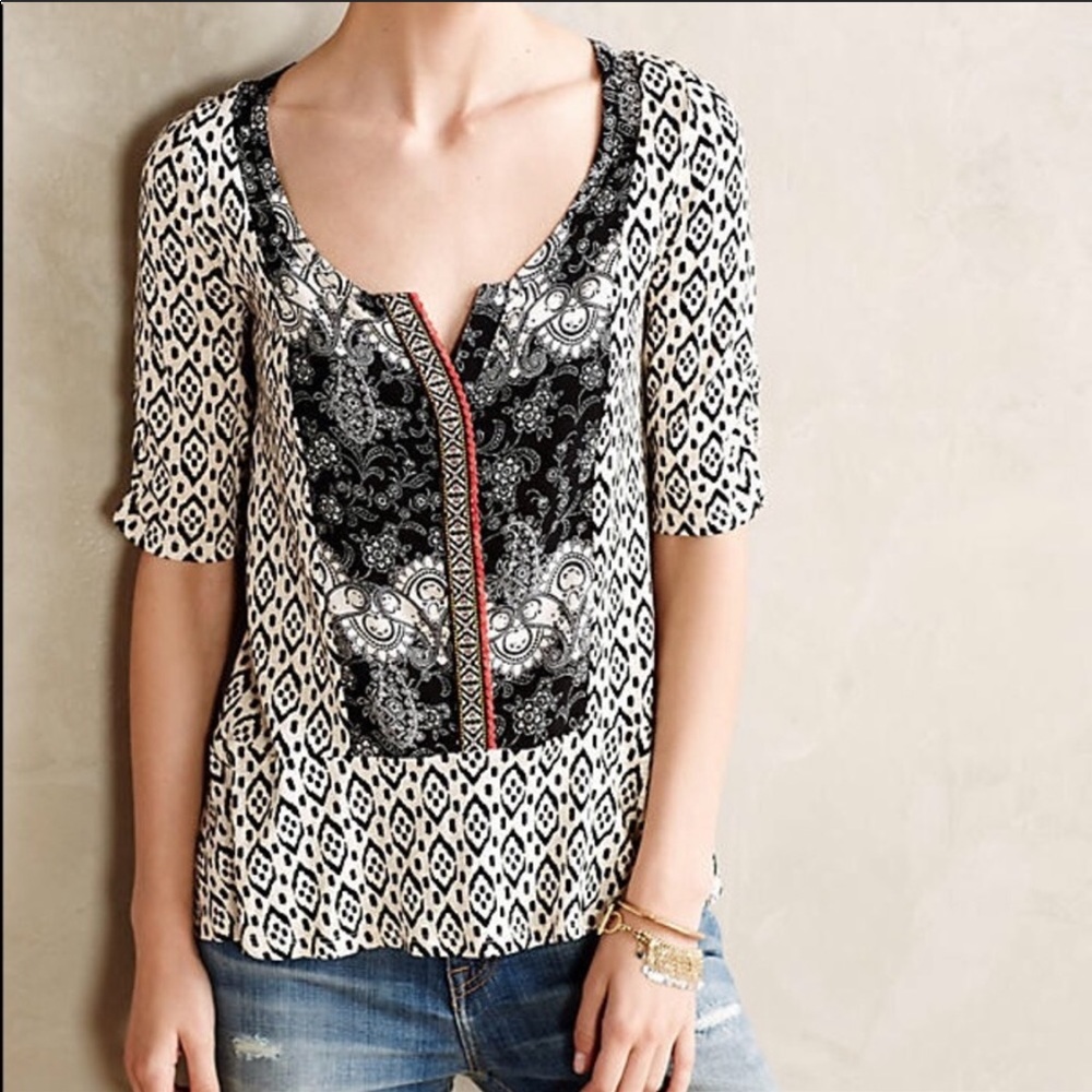 Anthropologie Akemi + Kin Split Neck Ikat Tee